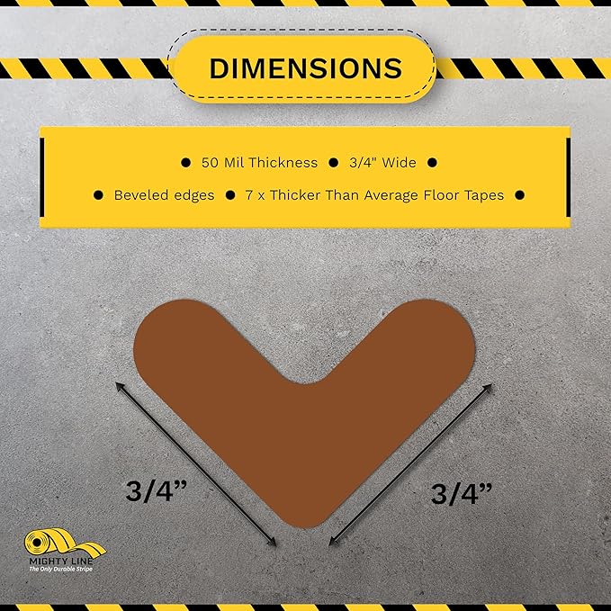 Mighty Line 3/4" Wide Solid Mini Corner Marker Floor Marking Tape, Heavy-Duty, Peel and Stick, Adhesive, Industrial Quality, Brown, Pack of 108