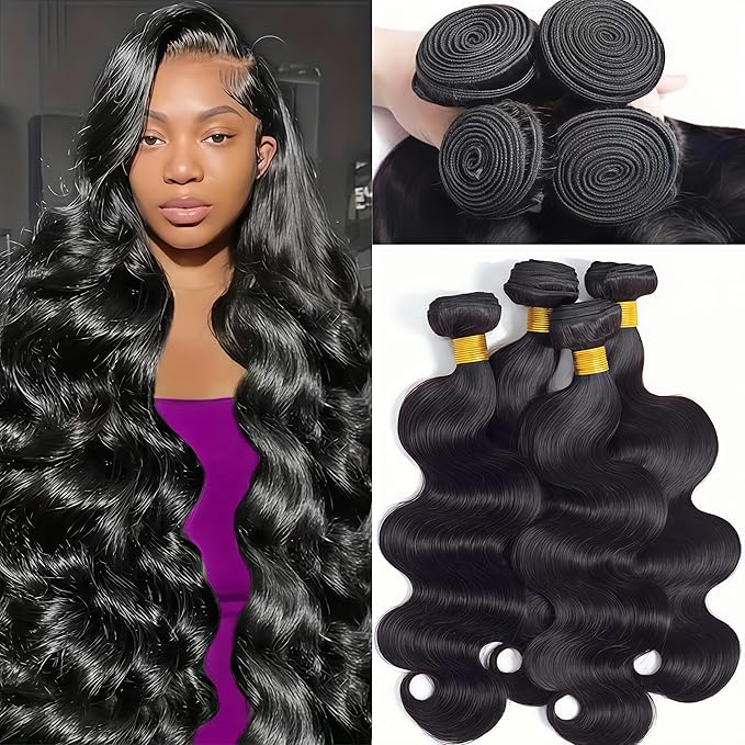 12A Human Hair Bundles 26 28 30 32 Inch Body Wave Bundles Human Hair 100% Unprocessed Brazilian Virgin Hair 4 Bundles Deals Human Hair Quick Weave Bundles Real Human Hair Extensions Natural Black