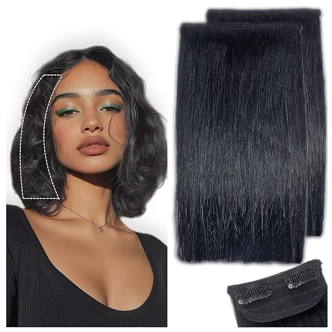 2 Pcs Short Hair Extensions, Human Hair Clip in Extensions for Women Adding Volume 8 Inch Jet Black