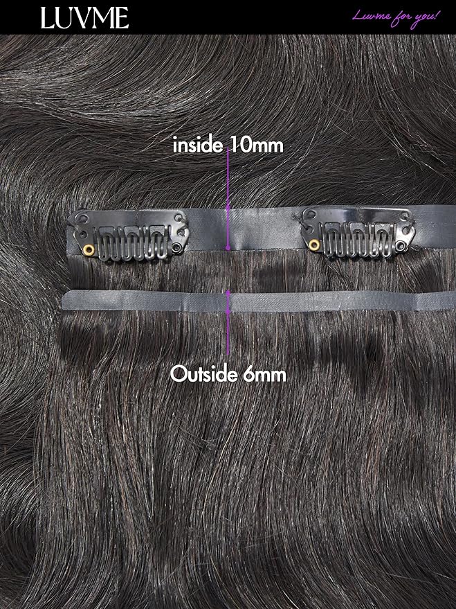 LUVME Body Wave Seamless 2 Pack 220g 14Pcs Clip in Hair Extensions Full Max with 20inch Remy Human Hair Extensions, Natural Black 100% Real Soft Hair