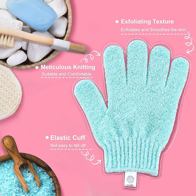 Exfoliating Glove, Exfoliation Mitt, Exfoliating Gloves, 4 Pairs, Pink&Green