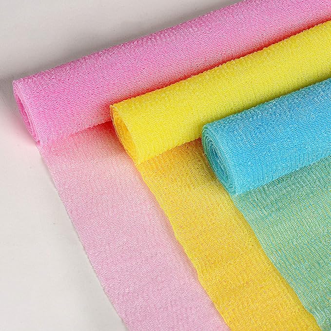 Exfoliating Towel for Body, Back, & Legs (3-Pack) | ARCH&M Korean Bath Scrub & Japanese Washcloth for Ingrown Hairs & Smooth Skin (Purple x 3)