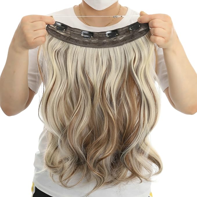 Invisible Wire Hair Extensions Transparent Wire Adjustable Size 4 Secure Clips Long Wavy Curly Secret Hairpiece 18 Inch for Women