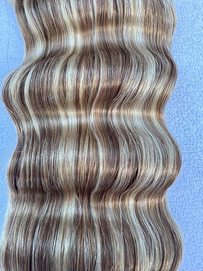 Envie Me Luxury Hair Extensions Clip In Remy Cuticle Intact Double Drawn Seamless Curly Real Human Hair #P6/1001 Brown with Light Blonde mix 20 inches 8 pieces 20 clips 120g