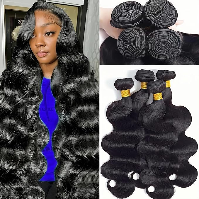 12A Human Hair Bundles 20 22 24 26 Inch Body Wave Bundles Human Hair 100% Unprocessed Brazilian Virgin Hair 4 Bundles Deals Human Hair Quick Weave Bundles Real Human Hair Extensions Natural Black