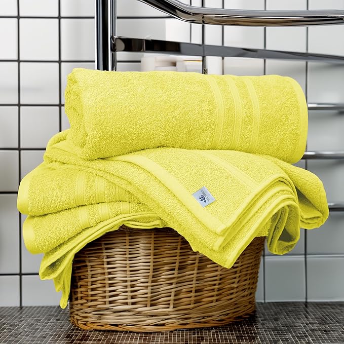 Tens Towels Pack of 4 Soft Bath Towels, 100% Cotton, 27 x 54 Inches, Lightweight & Quick-Dry, Ideal for Daily Bathroom Use, Practical & Comfortable, Yellow