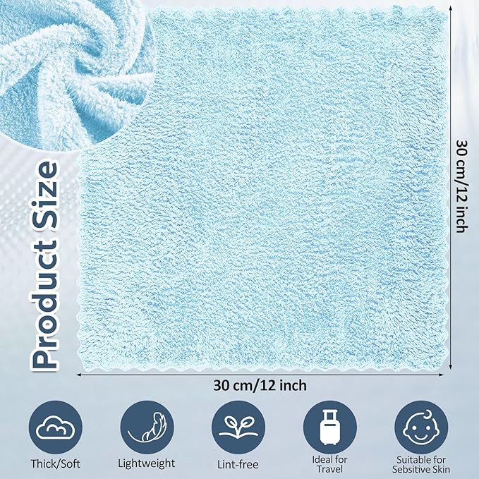 Newwiee 100 Count Washcloths Quick Drying Bathroom Wash Clothes 12 x 12 Inch Face Towels Microfiber Soft Wash Rags Bulk for Your Face and Body Facial Towels for Spa Fingertip Towel (Light Blue)