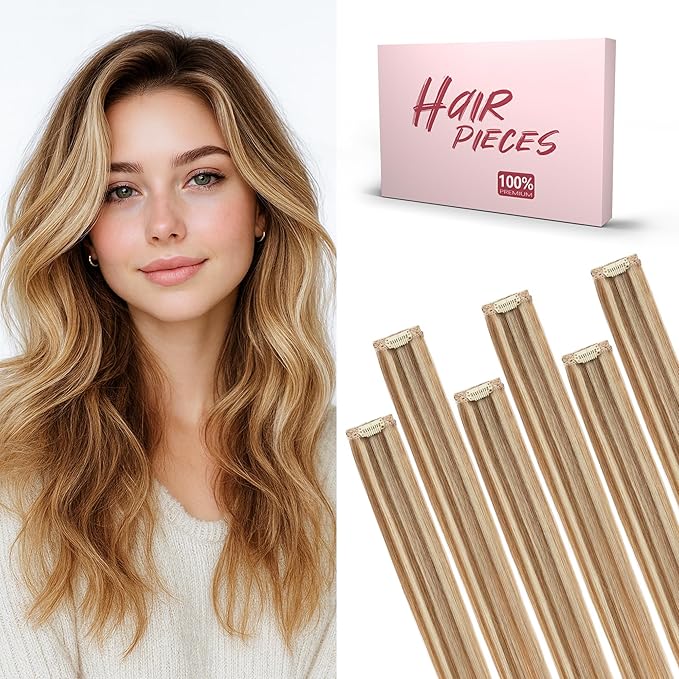 SEGO Clip In Short Hair Extensions Real Human Hair Single 6 Pcs Individual Clip Ins Highlight Remy Balayage Straight Soft Seamless Hairpieces for Women -10 Inch #6P613R Light Brown & Bleach Blonde