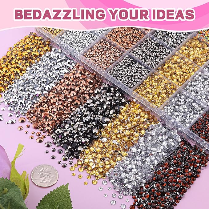 20000Pcs Metallic Rhinestones for Bedazzling with 1Pcs B7000 Jewelry Glue, Resin Rhinestones for Crafting Crafts DIY, Bedazzler Kit Gems for Clothing Shoes Tumblers Nail Art Assorted Size 3/4/5/6mm