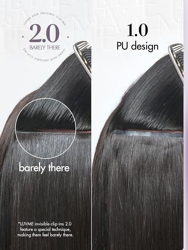 LUVME Invisible Clip in Hair Extensions Body Wave Real Human Hair, Remy Hair Clip ins for Women, Natural Human Hair, 14 inch 110g 6Pcs, Natural Black