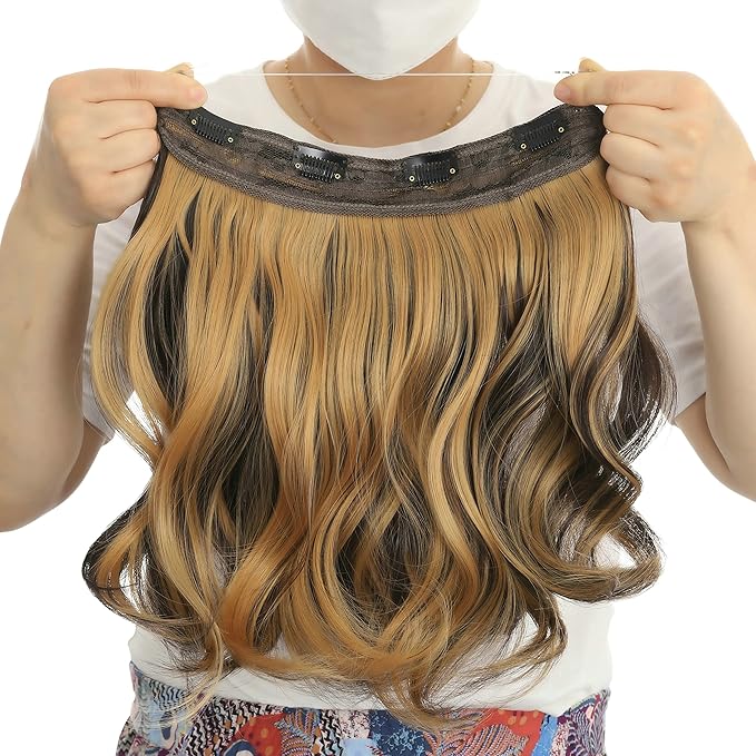 Invisible Wire Hair Extensions Transparent Wire Adjustable Size 4 Secure Clips Long Wavy Curly Secret Hairpiece 14 Inch for Women