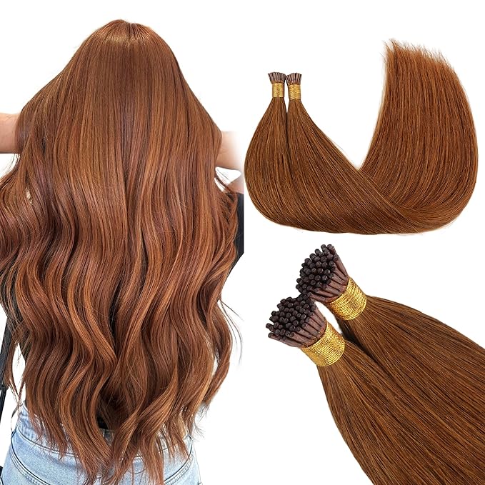 GOO GOO I Tip Hair Extensions, Real Human Hair, 24inch 100g 100S, Cold Fusion I Tip, Invisible Remy, 350 Copper