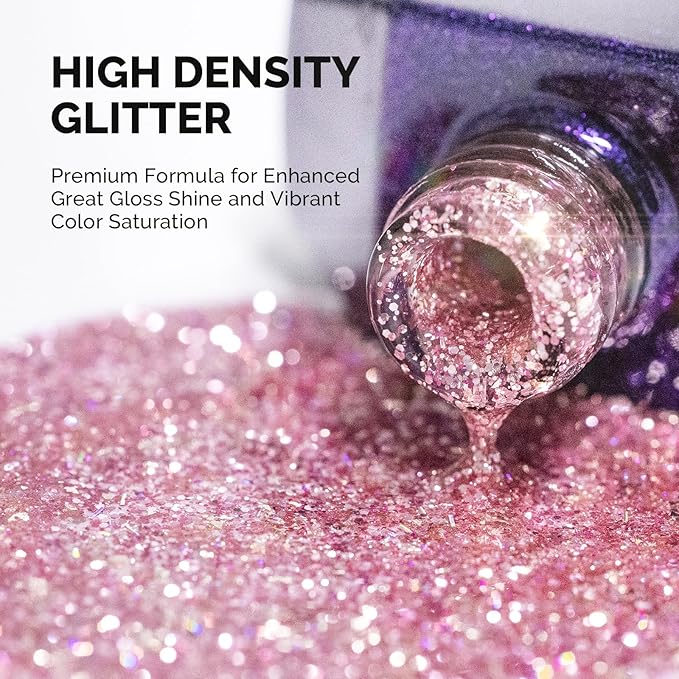 MelodySusie Galaliver Pink Glitter Gel Nail Polish, 15ML Sparkly Light Pink Shimmer Gel Polish Soak Off UV LED Cured Long Lasting Gift for Women DIY Nail Design Nail Art Manicure X12