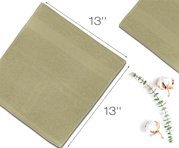 Premium Wash Cloths Pack of 12 (13" x 13") 100% Ring Spun Cotton | Luxury Washcloths | Ultra Soft Face Towels | Highly Absorbent Wash Cloths for face (Sage Green)