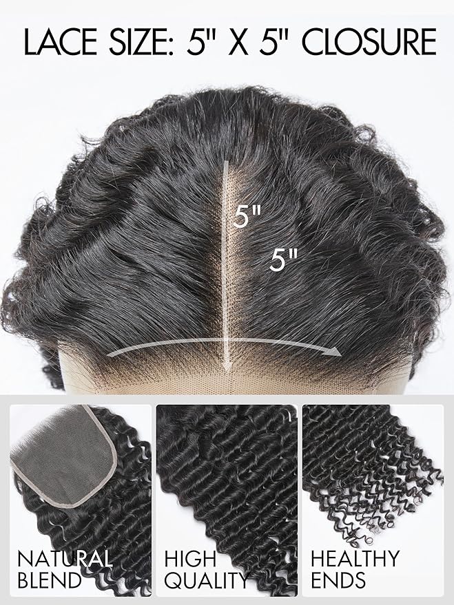LUVME HAIR 5X5 Deep Wave 22" Human Hair Lace Closure