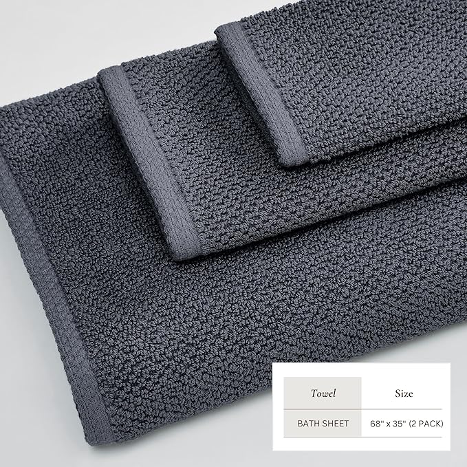 Great Bay Home 100% Cotton Oversized 2 Pack 68x35 Extra Large Towel Set - Absorbent, Quick-Drying, Durable Oversized Bath Sheets for Bathroom Décor (Stone Blue)