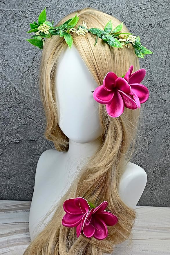 Pack of 2 Real Touch Flowers Hawaiian Flower Hair Clips Plumeria Hibiscus Hair Clips Handmade Hair Accessories for Beach Wedding Bridal Party Mother's Day Women Girls Holiday Gifts (c-850, 2pcs)