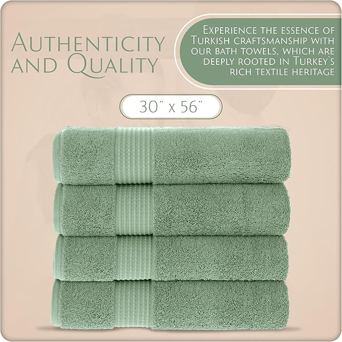 MAURA Basics Performance Bath Towels 100% Turkish Cotton with Hook Loops. Extra Large Luxury Absorbent Plush Towel Sets for Bathroom, Daily Use American Standard Size 27”x54”, Sage Green