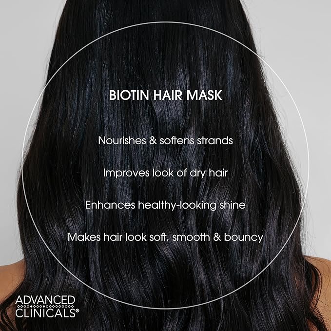 Advanced Clinicals Biotin Hair Treatment Anti-Breakage Repair Hair Mask. Strengthen Broken, Color-Treated Hair W/Repairing Deep Conditioner Manuka Honey & Caffeine To Restore Weak Hair, (Pack Of 2)