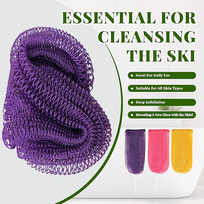 African Net Sponge Authentic, 3 Pieces Exfoliating Scrubber Bath Sponge for All Skin Types, Back Scrubber Loofah Washcloth for Shower, Gentle Exfoliation (Pink,Purple,Golden)