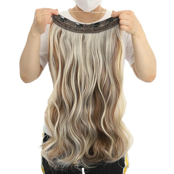 Invisible Wire Hair Extensions Transparent Wire Adjustable Size 4 Secure Clips Long Wavy Curly Secret Hairpiece 24 Inch for Women
