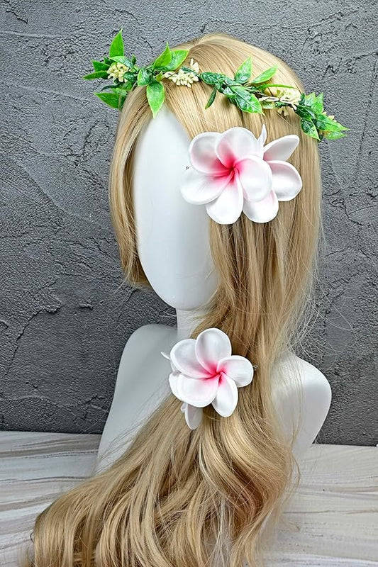 Pack of 2 Real Touch Flowers Hawaiian Flower Hair Clips Plumeria Hibiscus Hair Clips Handmade Hair Accessories for Beach Wedding Bridal Party Mother's Day Women Girls Holiday Gifts (c-816, 2pcs)