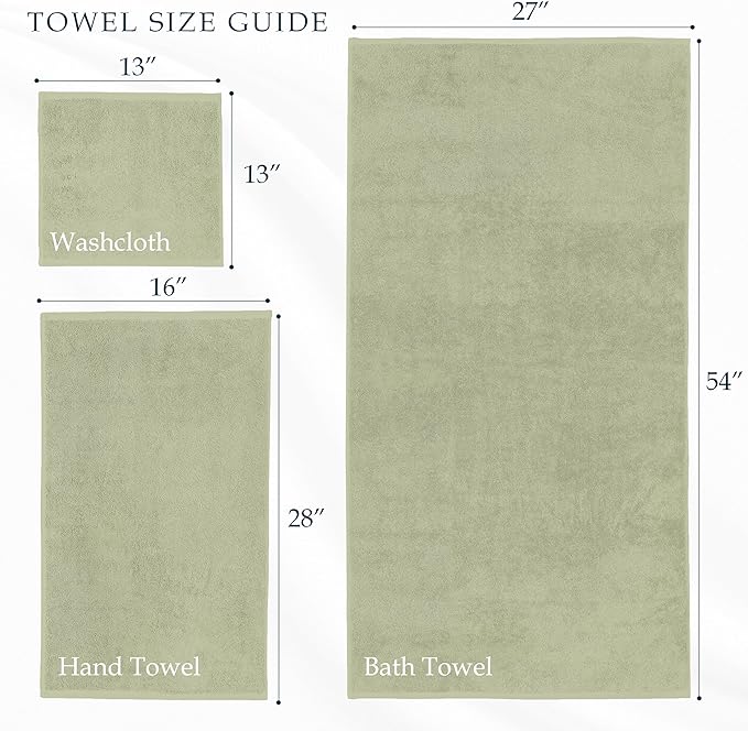 Mocassi Luxury 100% Turkish Cotton 6-Piece Towel Set - Ultra Soft, Quick Dry Highly Absorbent Premium Spa Hotel Quality Bath Towels, Includes 2 Bath Towels, 2 Hand Towels and 2 Washcloths, Mint Green