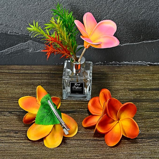 Pack of 2 Real Touch Flowers Hawaiian Flower Hair Clips Plumeria Hibiscus Hair Clips Handmade Hair Accessories for Beach Wedding Bridal Party Mother's Day Women Girls Holiday Gifts (c-825, 2pcs)