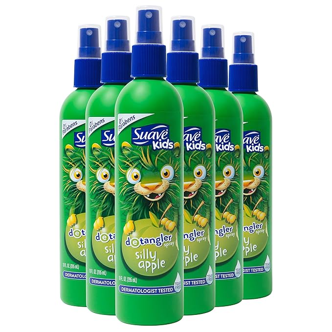 Suave Kids Detangler Spray For Tear-Free Styling Silly Apple Dermatologist-Tested Hair Detangler Formula, 10 Fl Oz (Pack of 6)