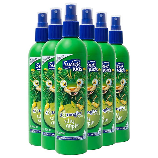 Suave Kids Detangler Spray For Tear-Free Styling Silly Apple Dermatologist-Tested Hair Detangler Formula, 10 Fl Oz (Pack of 6)
