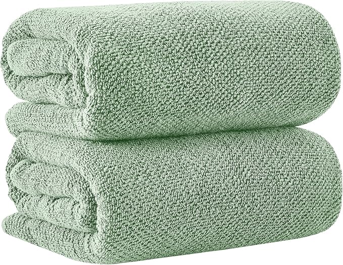 Great Bay Home 100% Cotton Oversized 2 Pack 68x35 Extra Large Towel Set - Absorbent, Quick-Drying, Durable Oversized Bath Sheets for Bathroom Décor (Mineral Blue)