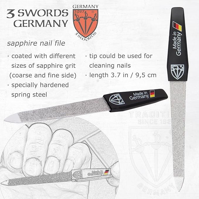 3 Swords Germany - Brand Quality 4 Piece Manicure Pedicure Grooming kit Set for Professional Finger & Toe Nail Care Tweezers File Clipper Fashion Leather case in Gift Box, Made by 3 Swords (02570)