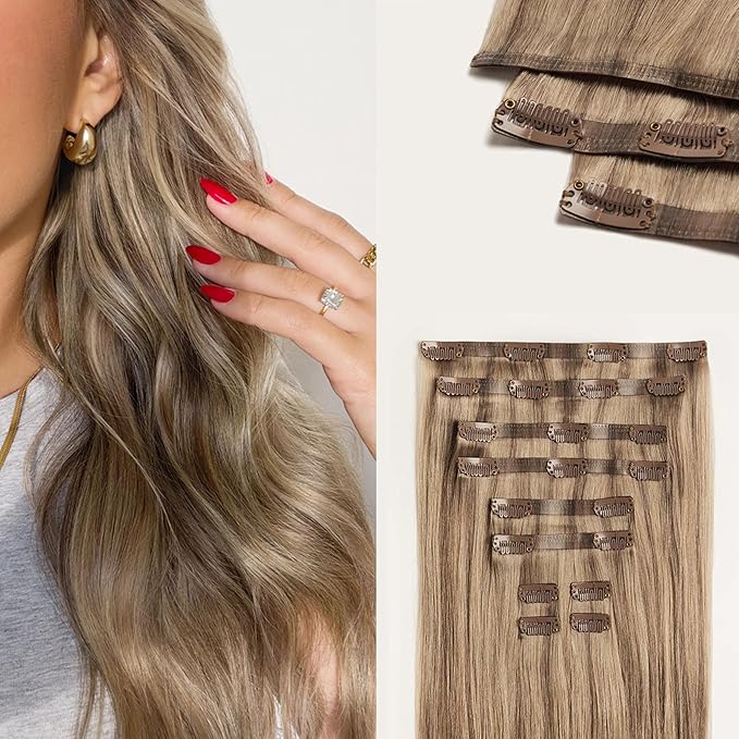 Luxy 100% Remy Human Hair - Seamless Clip-In Hair Extensions - Multi-Dimensional Color for Natural Blending, Adds Volume & Length 160 grams 16" Dimensional Natural Blonde