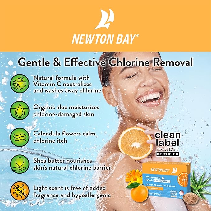 Swimmers Soap + Vitamin C | All Natural Body and Face Wash Soap Bar | Neutralizes and Washes Away Chlorine After Swimming | Revitalizes Sensitive Skin | Single 4 Ounce Soap Bar
