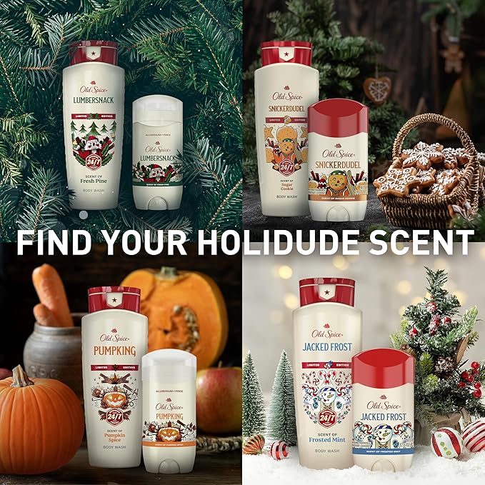 Old Spice Aluminum Free Deodorant for Men, Holidudes Limited Edition, 24/7 Holiday Freshness, Odor Protection, Stocking Stuffer, PumpKing Pumpkin Spice Scent, 3.0 oz