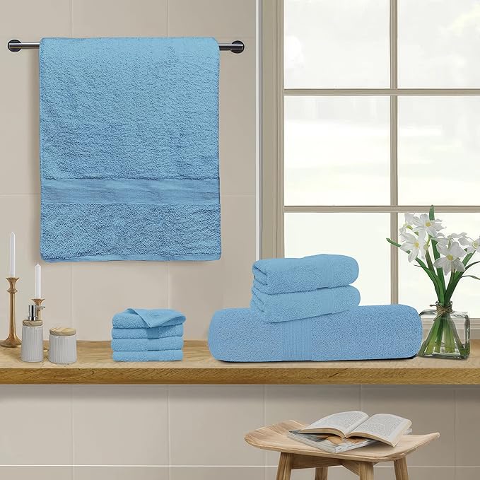 Softolle Luxury 8 Piece Towel Set, 2 Bath Towels 2 Hand Towels 4 Washcloths, Towels for Bathroom, Home, Spa & Gym - Highly Absorbent (Sky Blue)