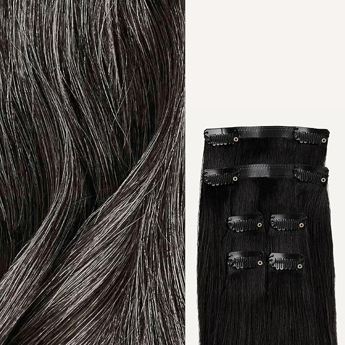 Luxy Hair 12" Dark Gray Thinning Hair Fill-Ins Clip-In Hair Extensions (50 grams) 100% Remy Human Hair, Coverage for Thinning Hair, 6-Piece Set, Blends Easily