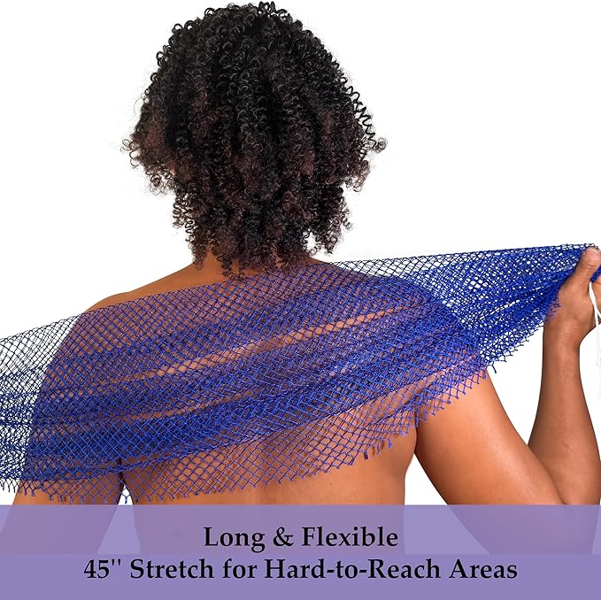 African Exfoliating Net Sponge Authentic – 2 Pieces African Bath Sponge with Knots, Quick-Drying Body Scrubber, 45 inches Stretch Exfoliating Washcloth Loofah for Women & Men (Champagne+Baby Blue)