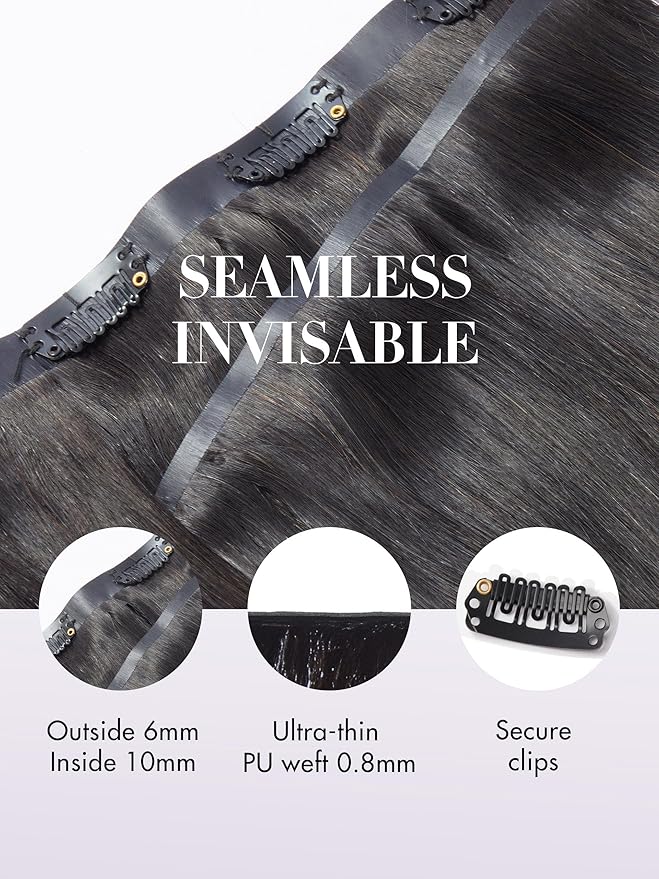 LUVME Silky Straight Clip in Hair Extensions Real Human Hair, 270g 14pcs 22 Inch Invisible PU Skin Weft Natural Brazilian Clip in Hair Extensions for Women
