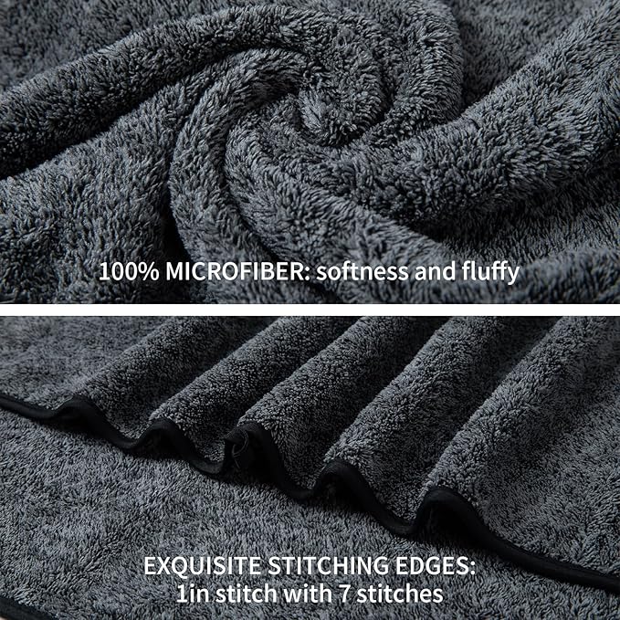 Ultra Soft Bath Towel Set,12 Piece (4 Bath Towels,4 Hand Towels,4 Washcloths) Family Bathroom Towel Set with Hanging Loops,Quick Dry Extra Absorbent Fluffy Shower Towel for Bathroom,Hotel,Spa-Black