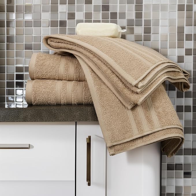 Tens Towels Pack of 4 Soft Bath Towels, 100% Cotton, 27 x 54 Inches, Lightweight & Quick-Dry, Ideal for Daily Bathroom Use, Practical & Comfortable, Beige
