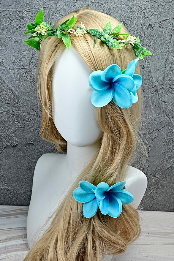 Pack of 2 Real Touch Flowers Hawaiian Flower Hair Clips Plumeria Hibiscus Hair Clips Handmade Hair Accessories for Beach Wedding Bridal Party Mother's Day Women Girls Holiday Gifts (c-821, 2pcs)