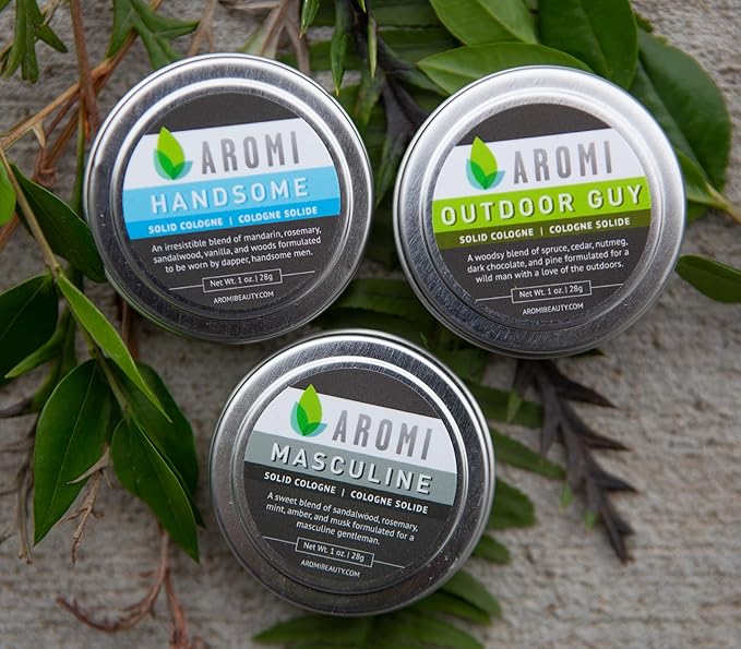 Aromi Solid Cologne for Men | Sweet Musky Fragrance, Powdery Scent, Wax-Based, Travel, Sandalwood, Small Men's Gift (Masculine)