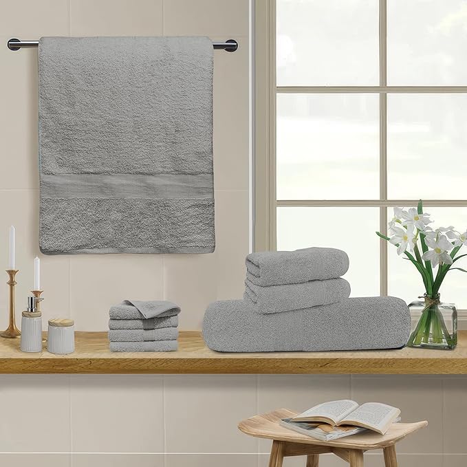 Softolle Luxury 8 Piece Towel Set, 2 Bath Towels 2 Hand Towels 4 Washcloths, Towels for Bathroom, Home, Spa & Gym - Highly Absorbent (Silver Grey)