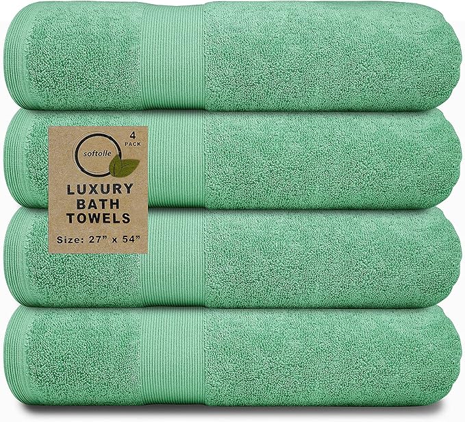 Softolle Luxury Bath Towels Set of 4 (27” x 54”) | Towels for Bathroom | Super Soft | Highly Absorbent Towels for Home, Spa, Gym (Sea Green)