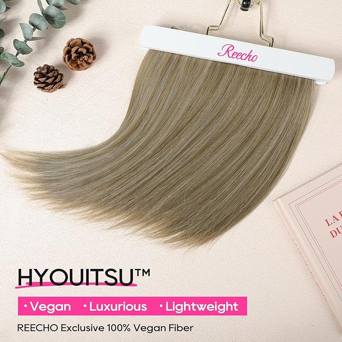 REECHO 12" Invisible Wire Hair Extensions with Thinner Softer Lace Weft Adjustable Size Removable Secure Clips in Short Straight Secret Hairpiece for Women - Light Ash Brown with Highlight