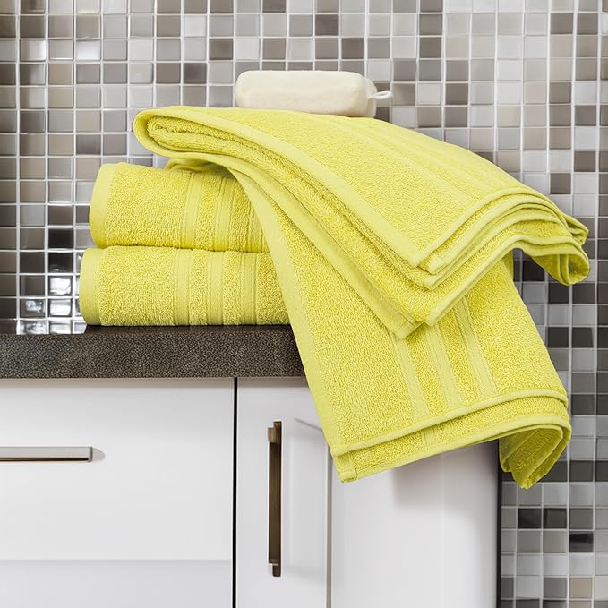 Tens Towels Pack of 4 Soft Bath Towels, 100% Cotton, 27 x 54 Inches, Lightweight & Quick-Dry, Ideal for Daily Bathroom Use, Practical & Comfortable, Yellow
