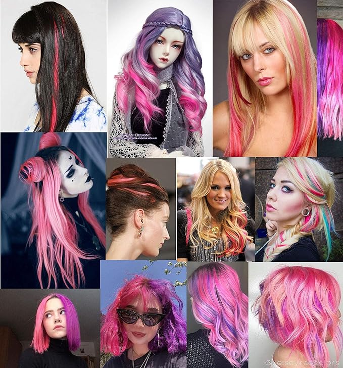 Rhyme 9PCS 21" Colored Clip in Hair Extensions Pink Hair Extensions for Kids Girls Hair Clips Straight Fashion Hairpieces for Party Highlights Hair Accessories (Pink)