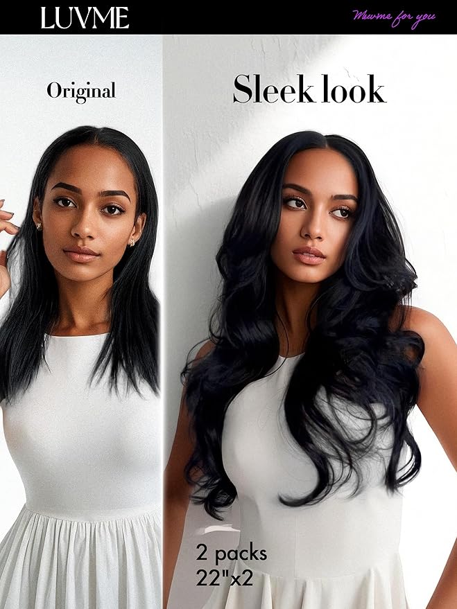 LUVME Body Wave Seamless 110g 7Pcs Clip in Hair Extensions Full Max with 20inch Remy Human Hair Extensions, Natural Black 100% Real Soft Human Hair