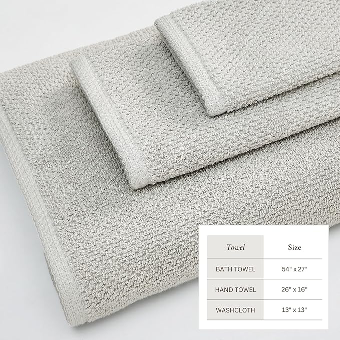 Great Bay Home 100% Cotton 6 Piece Towel Set - Absorbent, Quick-Drying, Durable Bath Towels for Bathroom Decor - Low-Twist, Two-Ply Fibers (Light Grey)